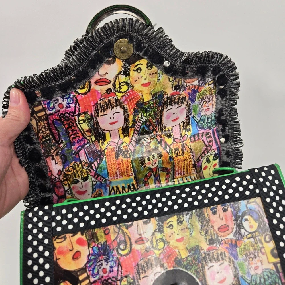 Dorie Jane Handbag Retro Remix Dorie Fans Pop Art Vintage Box Pursen Black White